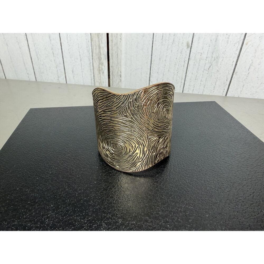 Vintage Silver Tone MCM Carved Swirl Cuff Bracelet Chunky Statement